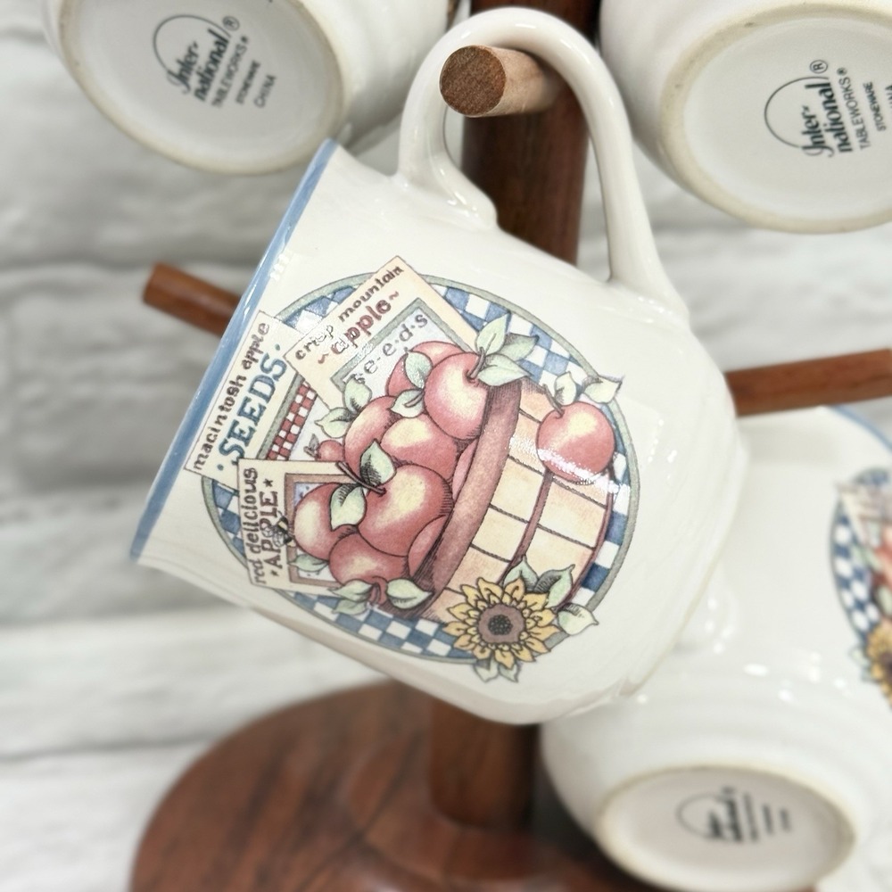 Vtg Apple Time International Tableworks Coffee Tea Mugs 4 ct Cottage Farmhouse